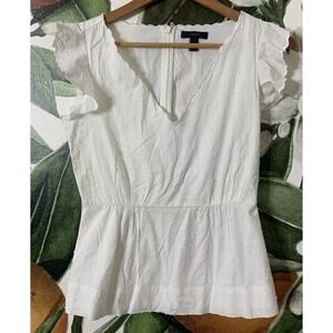 J. Crew Size 00 V-Neck Peplum Top in Swiss dot White Back Zip Cotton